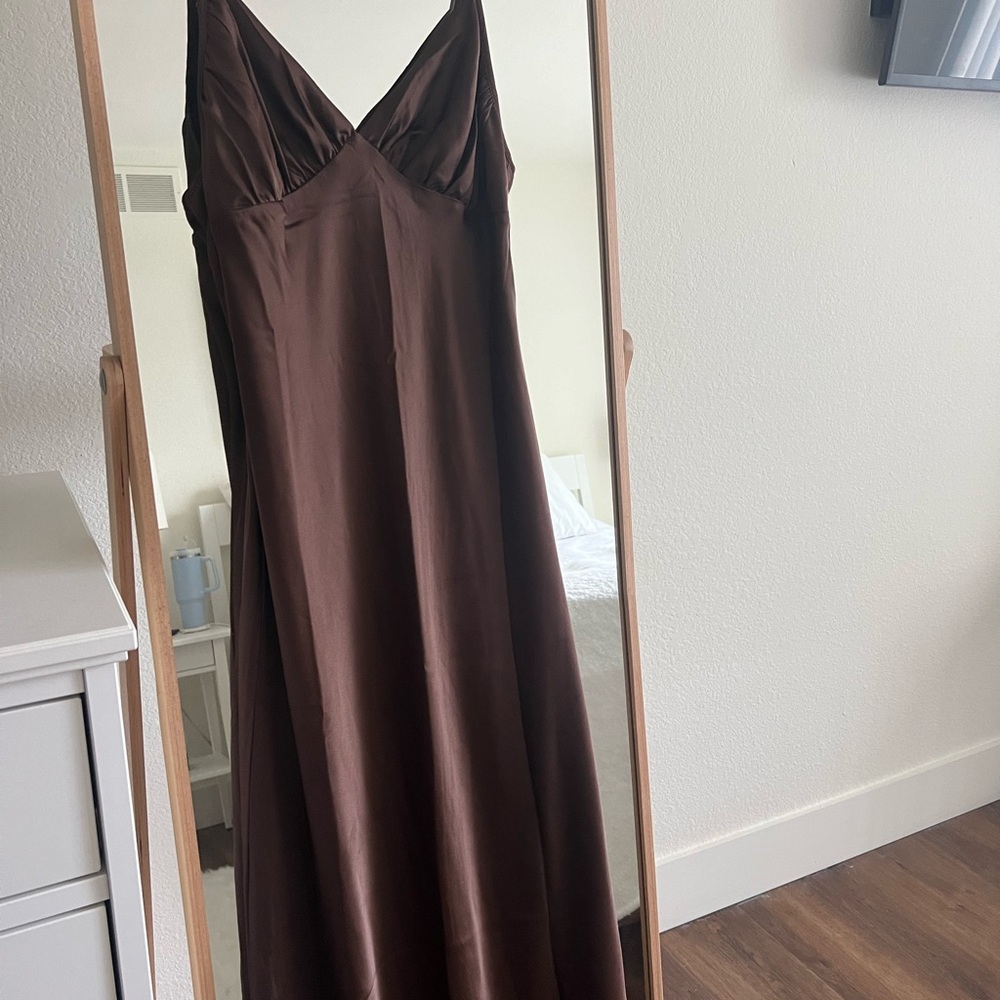 Elegant Brown Faux Silk Dress NWT